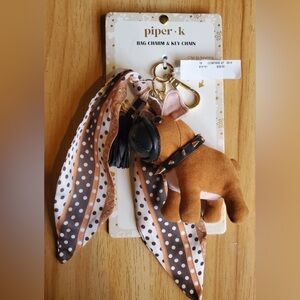 Piper K Bag Charm & Key Chain is a brown faux-suede French bulldog NWT